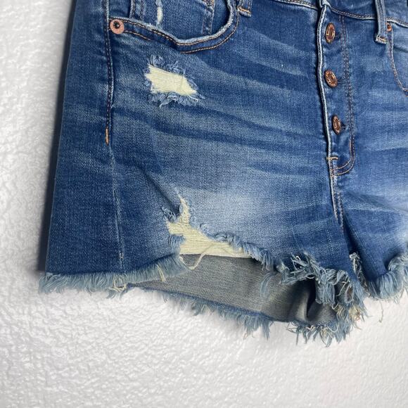 American Eagle Womens Shorts Size 8 Hi Rise Shortie Denim Blue Button Fly - Picture 13 of 14